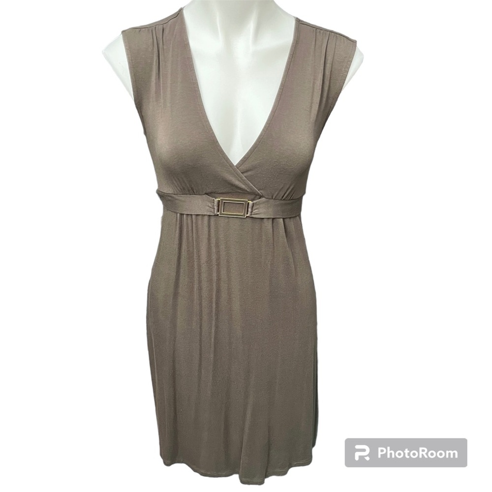 Banana Republic Factory Olive Green Miss Brown Sleeveless V Neck Dress - Small